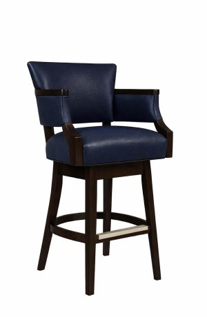 Style Upholstering's 6705 In Chestnut Dark Brown Wood and Blue Leather