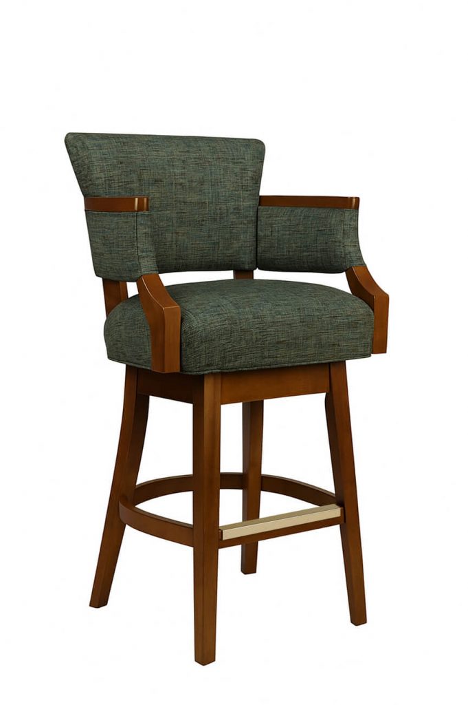 Style Upholstering's 6705 in Green Fabric and Cherry Wood Finish