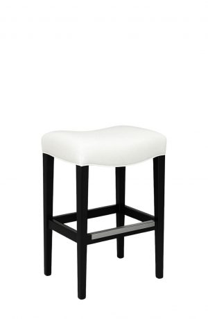Style Upholstering's 680 Classic Black Wood Backless Saddle Stool with White Leather