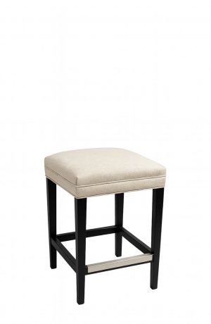 Style Upholstering's 698B Upholstered Backless Bar Stool in Black Wood and White Fabric
