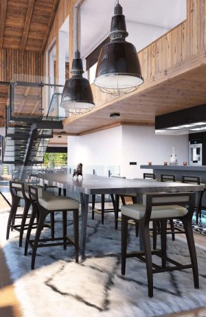 Style Upholstering's 700 Modern Wood Bar Stools in Kitchen