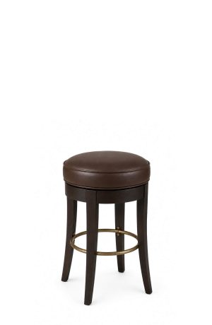 Style Upholstering's 710 Classic Walnut Backless Swivel Bar Stool in Brown Leather