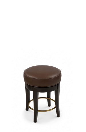Style Upholstering's 710 Classic Walnut Backless Swivel Counter Stool in Brown Leather