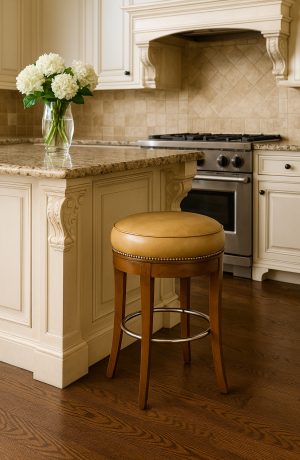 Style Upholstering's #710 Round Backless Swivel Bar Stool in Leather in Classic Traditional Kitchen