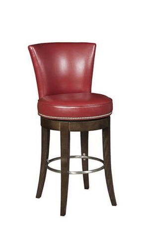 Style Upholstering #720 Wood Upholstered Swivel Bar Stool with Back in Red Leather