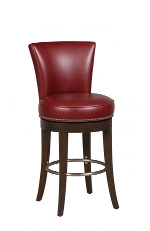 Style Upholstering #720 Wood Upholstered Swivel Bar Stool with Back in Red Leather