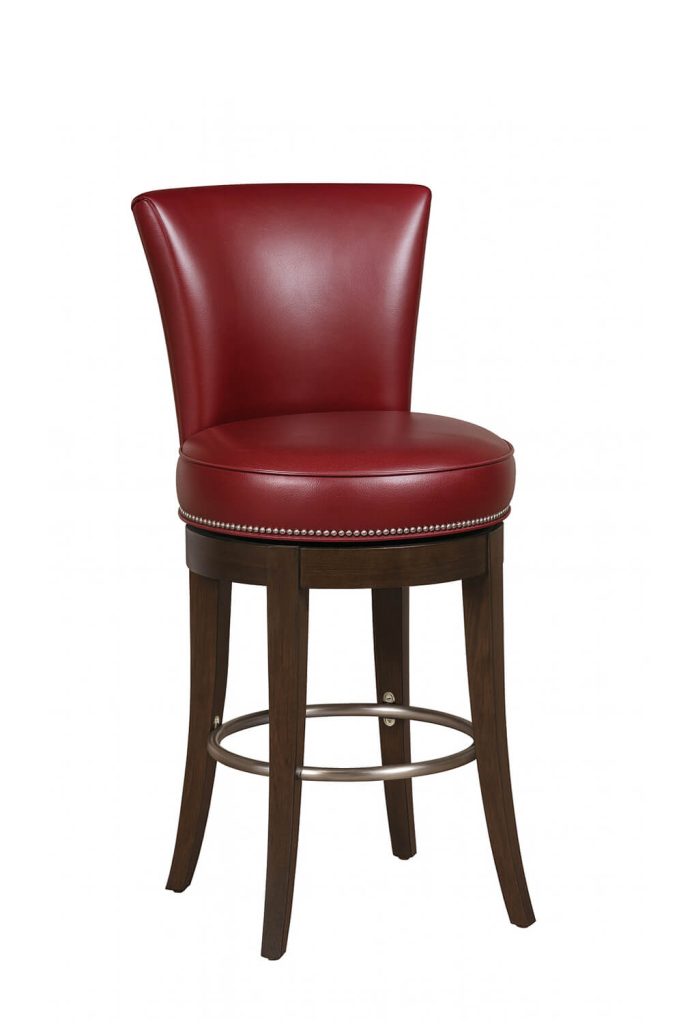 Style Upholstering #720 Wood Upholstered Swivel Bar Stool with Back in Red Leather