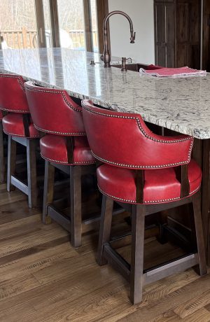 Style Upholstering's 141 Red Leather Swivel Bar Stools in Customer's Kitchen