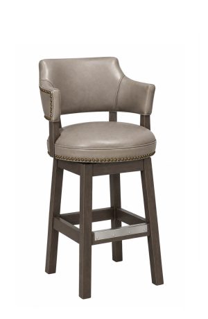 Taupe Wood Swivel Bar Stool with Arms - Nailhead Trim - 141 - Style Upholstering