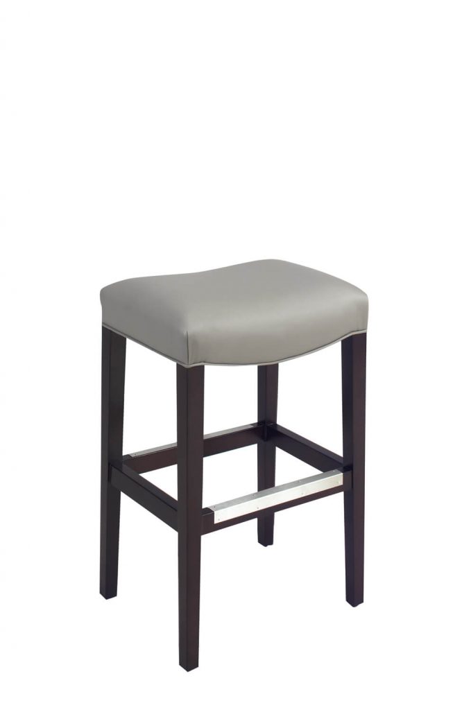 Style Upholstering #680 Backless Wood Saddle Bar Stool in Gray Leather