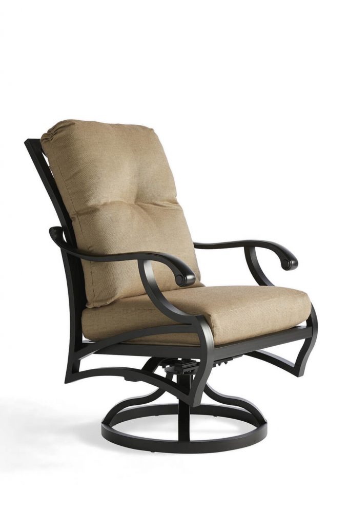 Mallin's Volare Outdoor Swivel Rocking Dining Arm Chair in Black and Beige