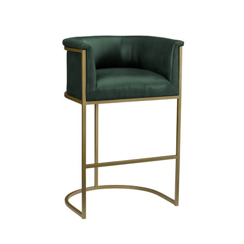 Hank modern gold bar stool with green leather