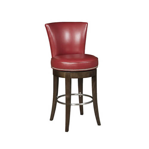 720 Transitional Upholstered Swivel Wood Stool with Back in red leather