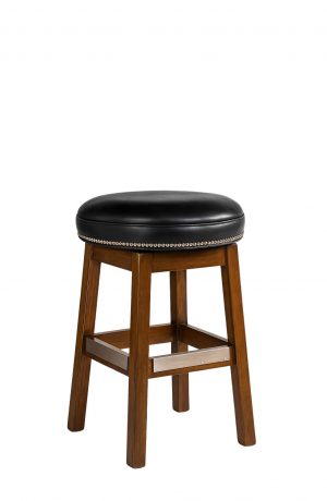 Style Upholstering's #141 Wood Backless Round Bar Stool with Nailhead Trim