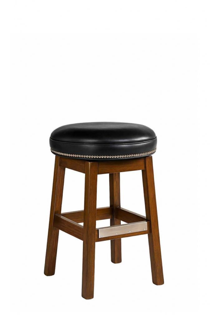 Style Upholstering's 141 Backless Swivel Bar Stool with Black Leather Nailhead Trim