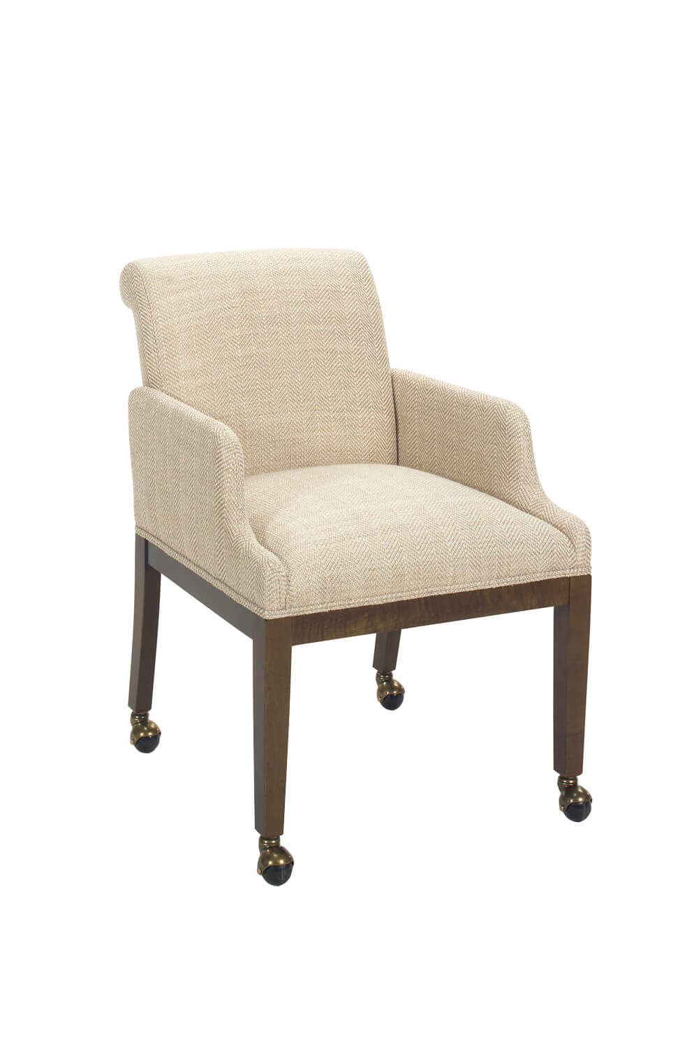 2110C Transitional Upholstered Wood Game Dining Arm Chair with Casters