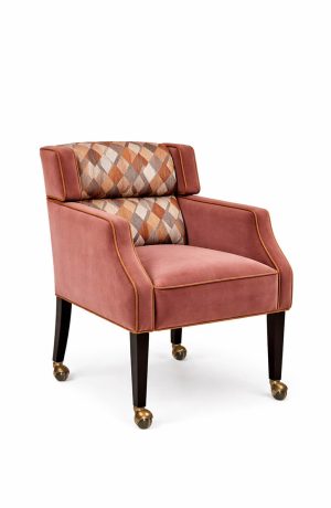 Style Upholstering's 411C Upholstered Caster Dining Arm Chair Patterned Back Luxury