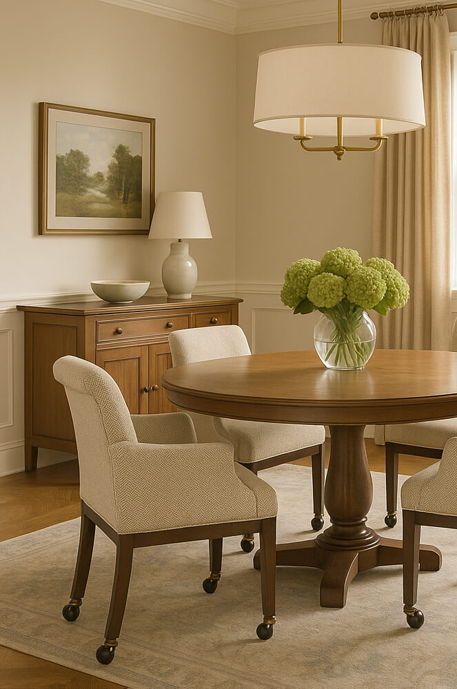 Style Upholstering's Upholstered Dining Arm Chair with Casters