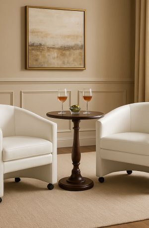 Style Upholstering's 232 Modern White Barrel Chairs in Living Room