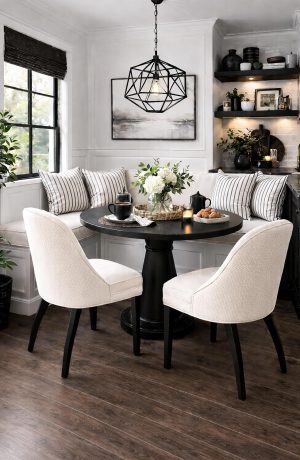 Style Upholstering's 35 Upholstered Wood Dining Chairs in Moody Black and White Breakfast Nook