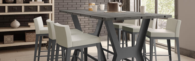 Featuring the Ethan bar stools by Amisco