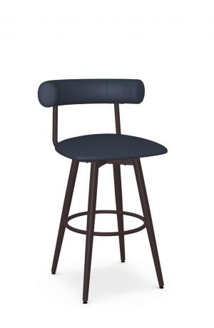 Amisco's Barbara Brown Metal Swivel Bar Stool with Blue Seat and Back Cushion