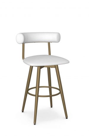 Amisco's Barbara Gold Swivel Bar Stool with White Seat and Curved Back