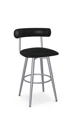 Amisco's Barbara Silver Swivel Bar Stool with Black Vinyl