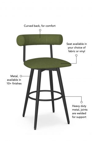 Featuring a curved back for comfort, seat and back available in your choice of fabric or vinyl, metal comes available in 10+ finishes, heavy duty joints welded for support.