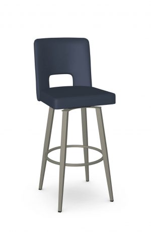 Amisco's Bryana Taupe Metal Swivel Bar Stool with Navy Blue Seat and Back Cushion
