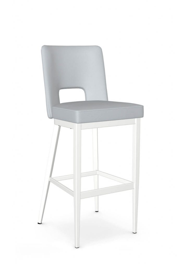 Amisco's Bryana White Metal Bar Stool with Light Blue Vinyl