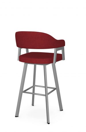 Amisco's Carmen Silver Swivel Bar Stool with Red Seat and Back Cushion - View of Back