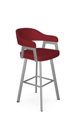 Amisco's Carmen Silver Swivel Bar Stool with Red Seat and Back Cushion - View of Side