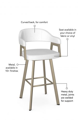 Featuring a curved back for comfort, seat and back available in your choice of fabric or vinyl, metal comes available in 10+ finishes, heavy duty joints welded for support.