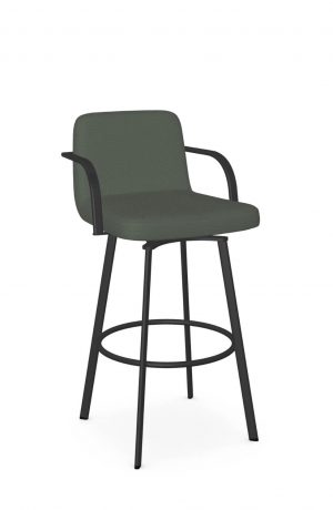 Amisco's Tricia Black Swivel Bar Stool with Green Low Back and Arms