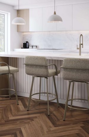 Amisco's Tricia Modern Low Back Swivel Bar Stool with Arms in Modern Kitchen