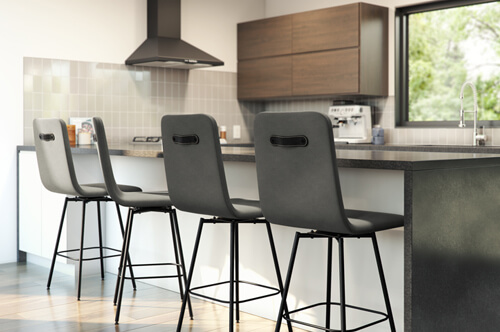 Black bar stools in a kitchen