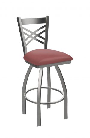 Holland's Catalina Silver Swivel Bar Stool with Pink Seat Cushion