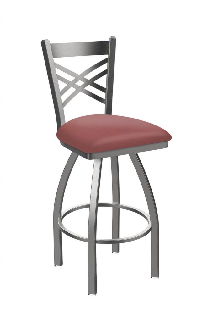 Holland's Catalina Silver Swivel Bar Stool with Pink Seat Cushion