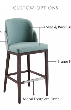 Customize this stool by selecting your inside seat cushion and alternate back cushion, frame finish, and metal footplate finish.