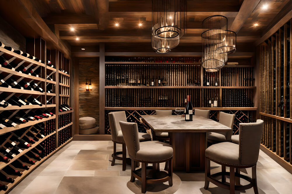Wine cellar with bar stool seating
