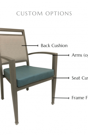Customize this chair by selecting your back cushion, seat cushion, arms, and frame finish.