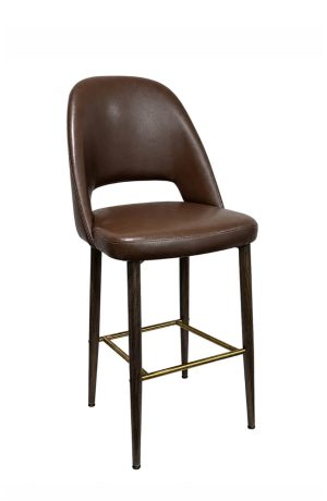 Catherine Brown Bar Stool with Curved Back in Vinyl
