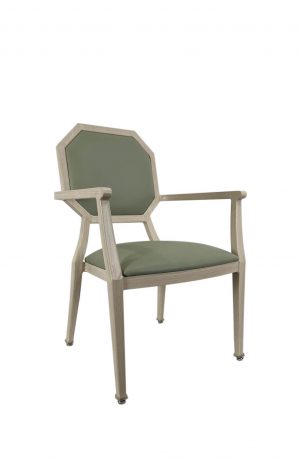 Enzo Natural Wood Grain Dining Chair with Octagon Shaped Back Green Fabric