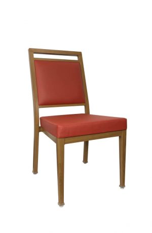 IH Seating Aiden Light Teak Wood Grain Dining Side Chair with Red Upholstery
