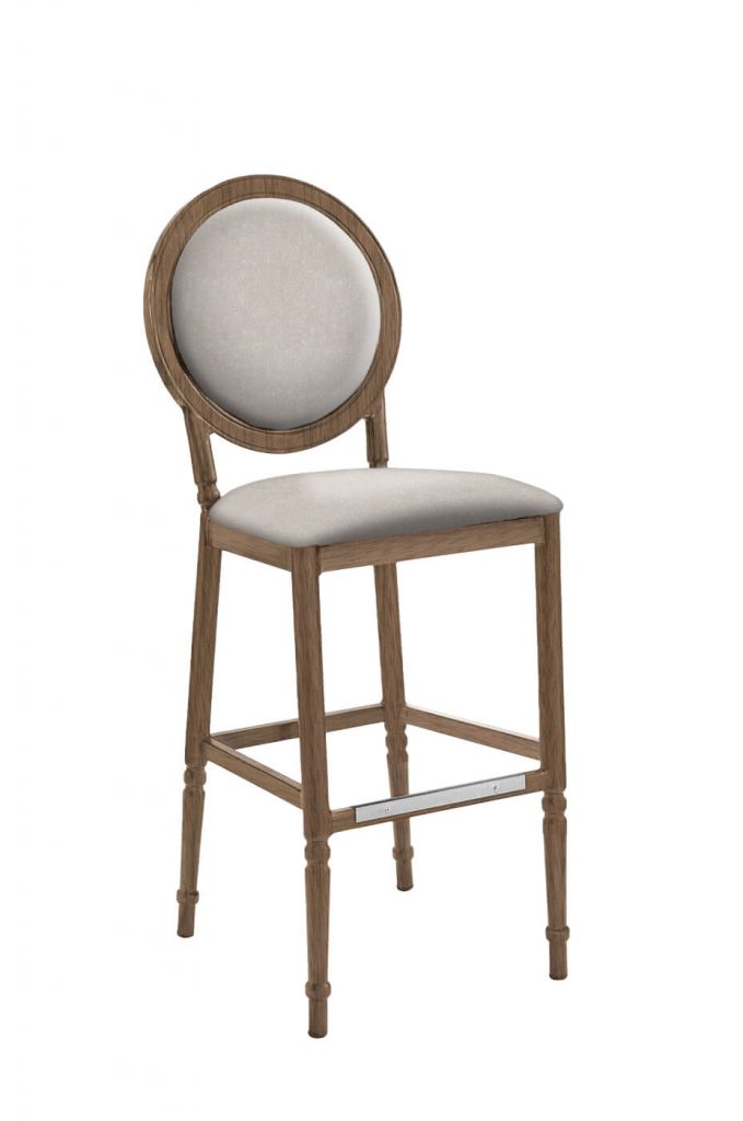 IH Seating Felicity Traditional Wood Grain Bar Stool with Round Back and Metal Footplate