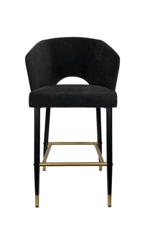 IH Seating Skyler Modern Matte Black Bar Stool with Orange Fabric and Gold Legs - Front