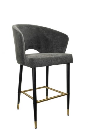 IH Seating Skyler Modern Matte Black Bar Stool with Gray Fabric and Gold Legs