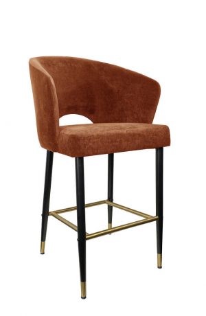 IH Seating Skyler Modern Matte Black Bar Stool with Orange Fabric and Gold Legs