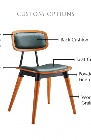 Customize this chair by selecting your back cushion, seat cushion, wood-grain frame finish, powder coat finish, and metal footplate finish.